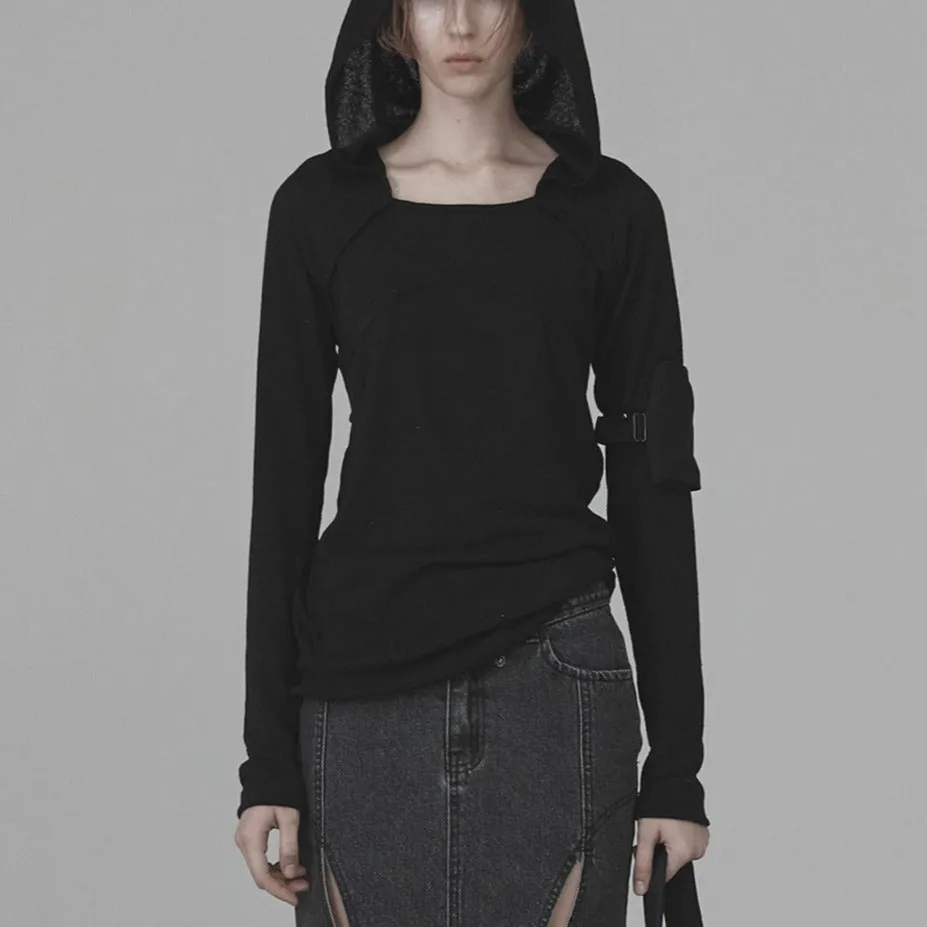 Wrap bolero knit hoodie black